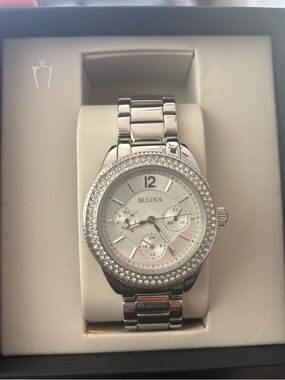 Bulova Women's Silver Crystal-Accent Stainless Steel Watch